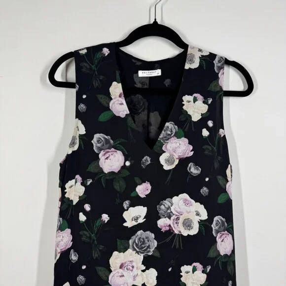 Equipment Femme Black Floral Silk Shift Dress Size S Sleeveless Chic Summer Boho - Picture 3 of 12